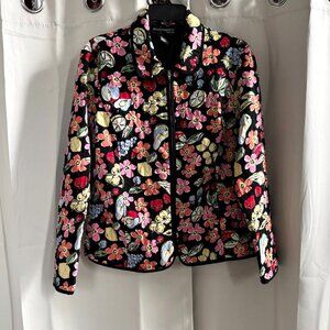 Vtg Requirements‎ Quilted Jacket Large Petite Fruit Floral Hippie Boho Y2K 18284